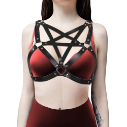 gothic cup less bra harness leather body bondage