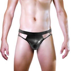 men faux leather rings assless panty