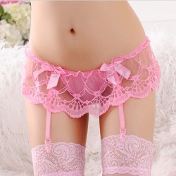 lovely butterfly knot lace trim g string with garters